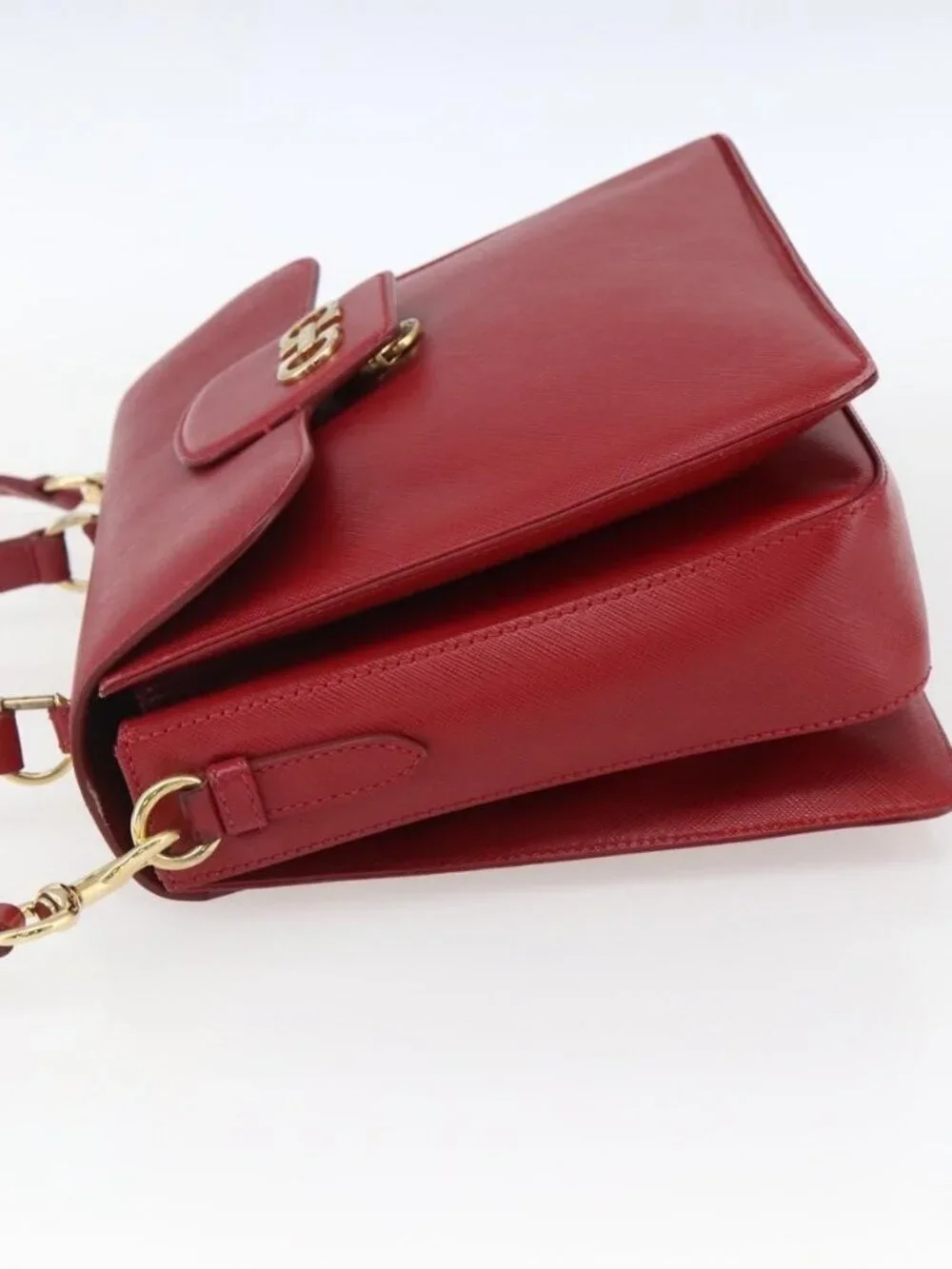 Salvatore Ferragamo Gancini Hand Bag Leather 2way Red Gold Auth 171837